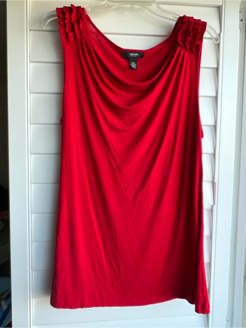 Alfani Red Sleeveless Draped Neck Tank with Ruched Shoulders